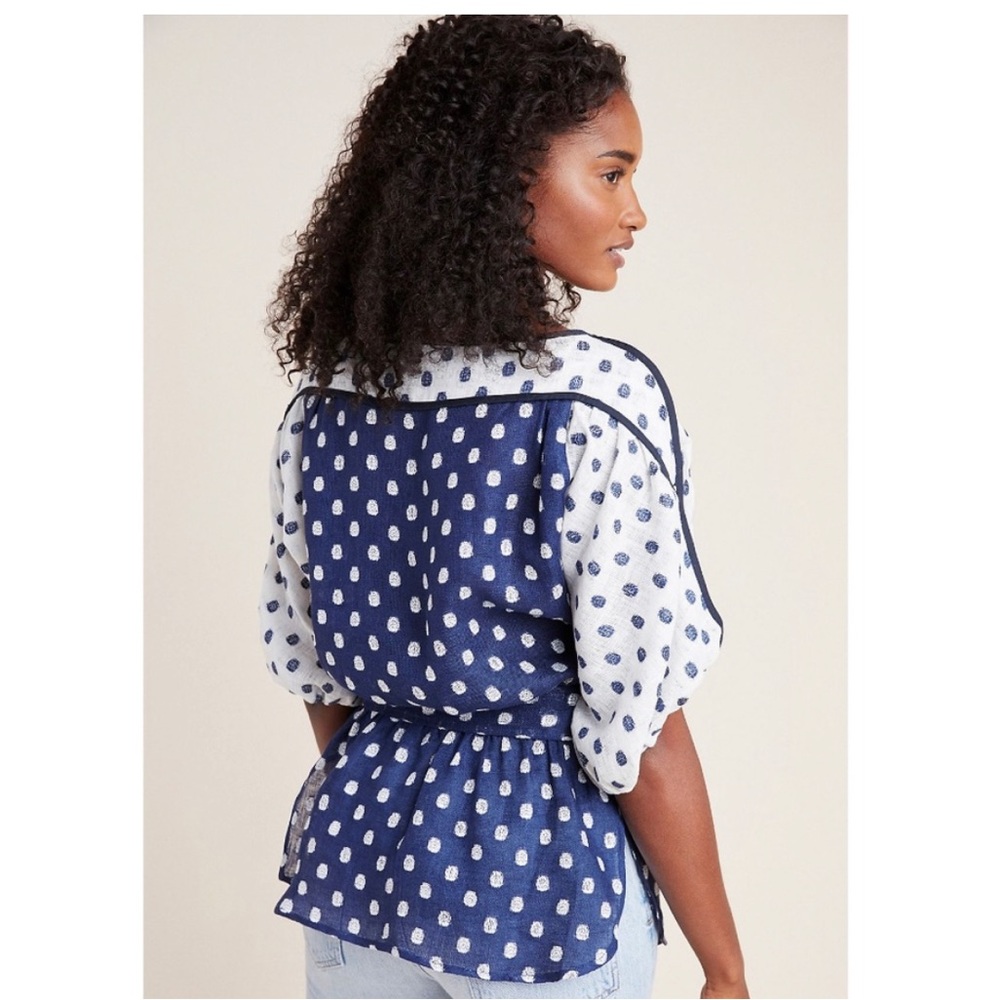 Anthropologie Eva Franco Polka Dot Linen Top (2) - Picture 2 of 13